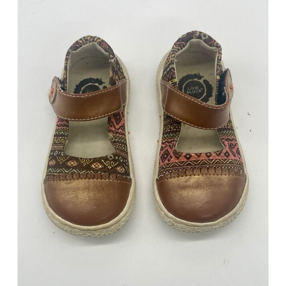 LIVIE & LUCA Tan Leather Shoes Rabbit Ears Adjustable Mary Janes Girls 5 Toddler